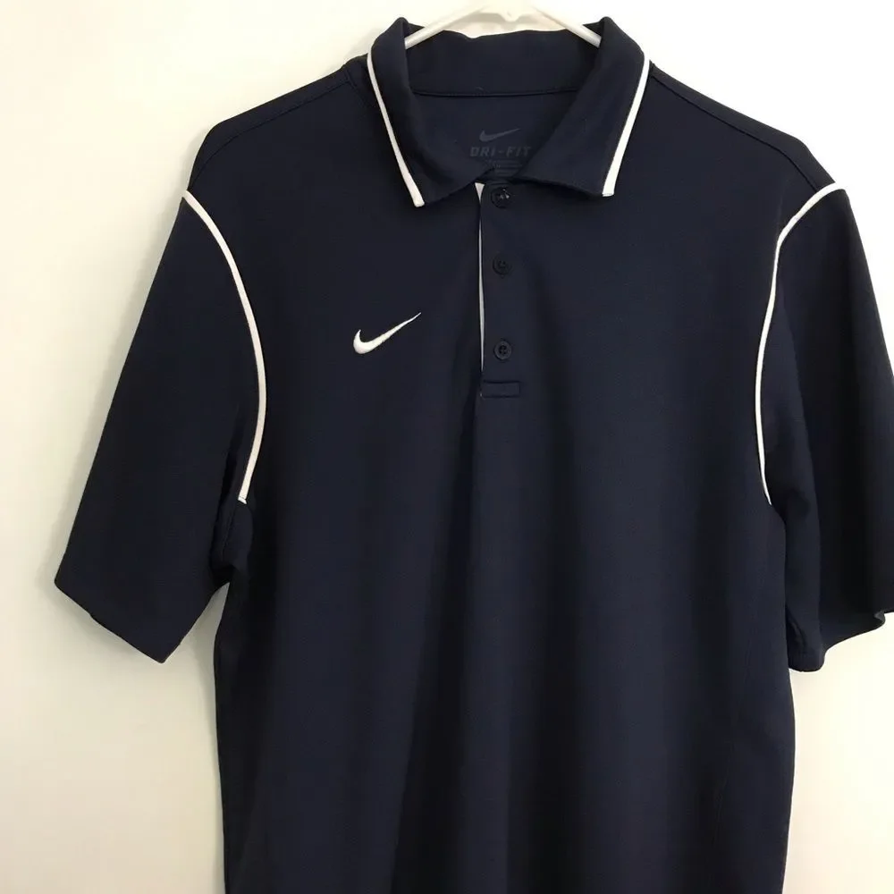 Nike Dri Fit Mens Sz M Navy Blue Polo Collared Shirt Short Sleeve Golf Shirt